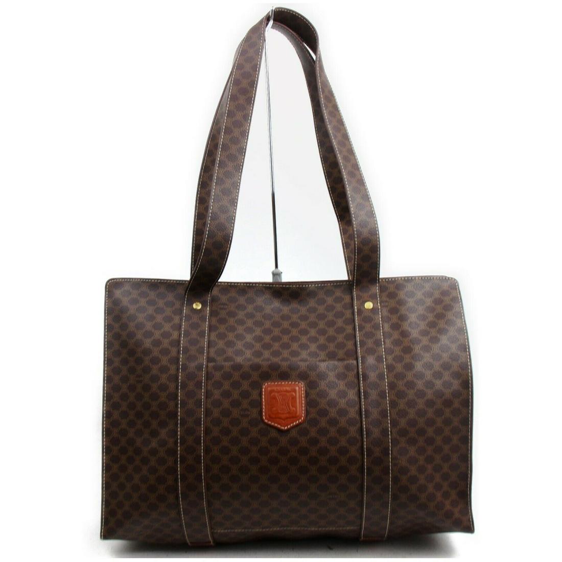 Authentic CELINE Macadam PVC Tote Bag: Brand: CELINEMaterial: Macadam PVCStyle: Tote BagColor: BrownsSize(inch): W15.7 inch(approx) /40 cm(approx) x H14.9 inch(approx) /38 cm(approx) x D5.11 inch(approx) /13 cm(approx) " / Strap Drop: Shou