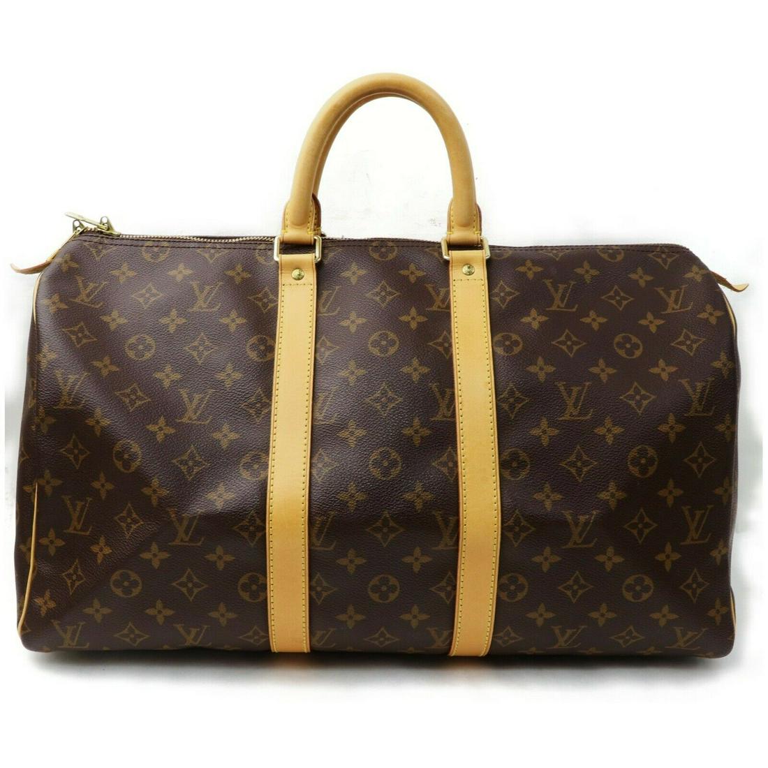 Authentic LOUIS VUITTON Monogram Boston Bag: Brand: LOUIS VUITTONMaterial: MonogramStyle: Boston BagColor: BrownsSize(inch): W17.7 inch(approx) /45 cm(approx) x H10.6 inch(approx) /27 cm(approx) x D7.87 inch(approx) /20 cm(approx) "Country of Or