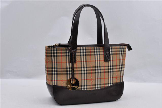 Authentic BURBERRYs Nova Check Canvas Hand Bag: Brand: BURBERRYs Material: Canvas Style: Hand Bag Color: Beige Size(inch): W9.8 x H7.9 x D3.9" / Handle Drop 5.5"(Approx) Country of Origin: - Accessory: There is no ItemBox and DustBag.We will send o