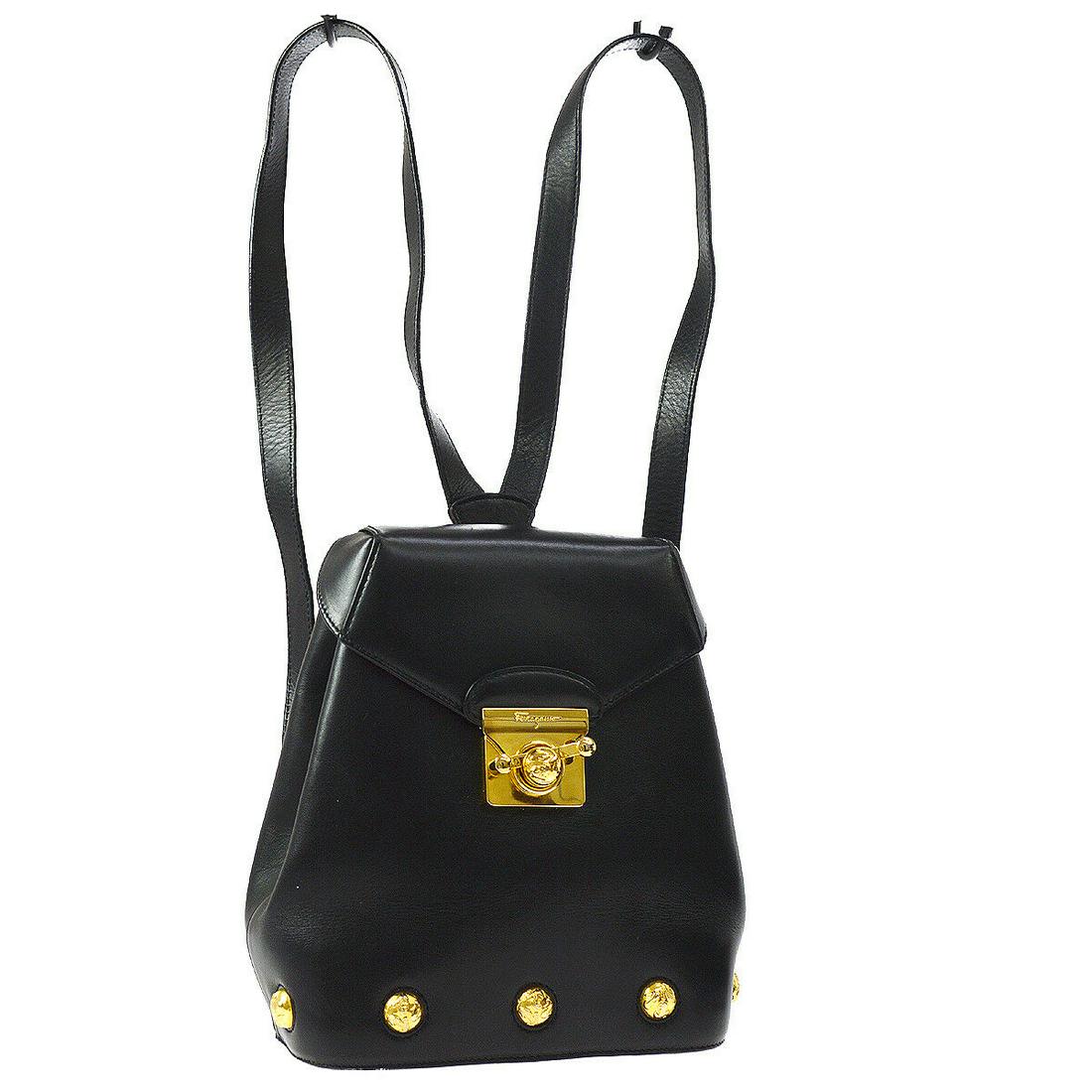 Authentic SALVATORE FERRAGAMO Backpack: Brand: SALVATORE FERRAGAMO Material: Leather Style: Backpack Color: Black Size(inch): W7.5 x H8.3 x D4.3 " Size(inch): W 7.5 x H 8.3 x D 4.3 " Strap total length. 25.2 - 26.8 " Country of Origin: Ital