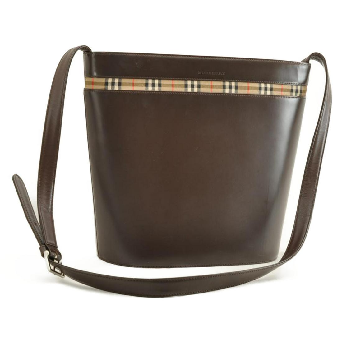 Authentic BURBERRY Leather Nova Check Shoulder Bag: Brand: BURBERRY Material: Leather Style: Shoulder Bag Color: Brown Size(inch): W9.84 x H10.23 x D5.11inch / Shoulder Drop 16.92-17.71â€³(Approx) Country of Origin: â€“ Accessory: There is no