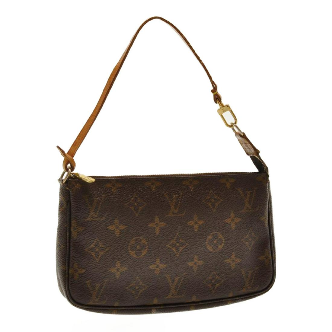 Authentic Louis Vuitton Monogram Pochette Accessoires: Brand: Louis Vuitton Style: Pouch Material: Monogram Canvas Color: Monogram Made In: Usa Size (Inches): W8.3X H5 X D1.2" / Strap Length 13"(Approx) Exterior Condition: Monogram Canvas : loose Shape, R