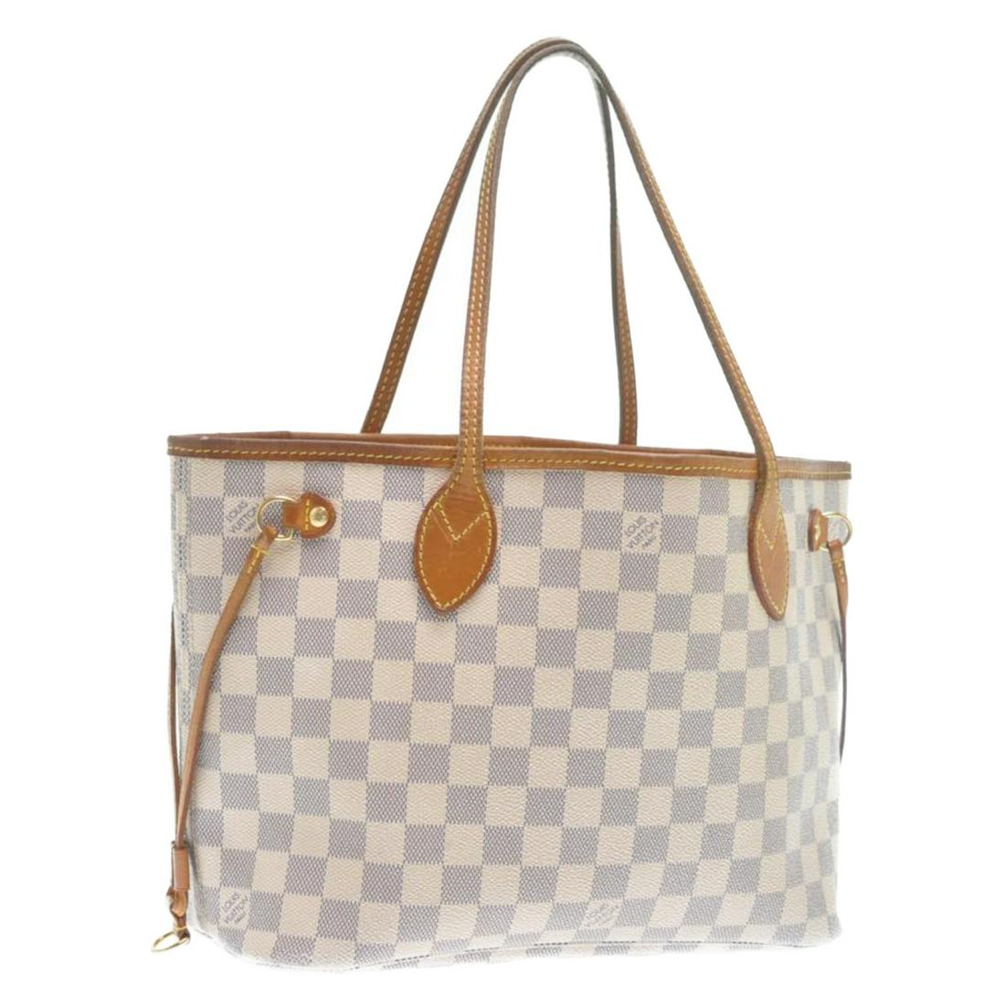 Authentic Louis Vuitton Damier Azur Neverfull PM Tote: Brand: Louis Vuitton Style: Tote Bag Material: Damier Azur Canvas Color: Damier Azur Made In: France Size (Inches): W11.2-14.5 X H8.6 X D4.7" / Handle Drop 7"(Approx) Exterior Condition: Damier Azur C