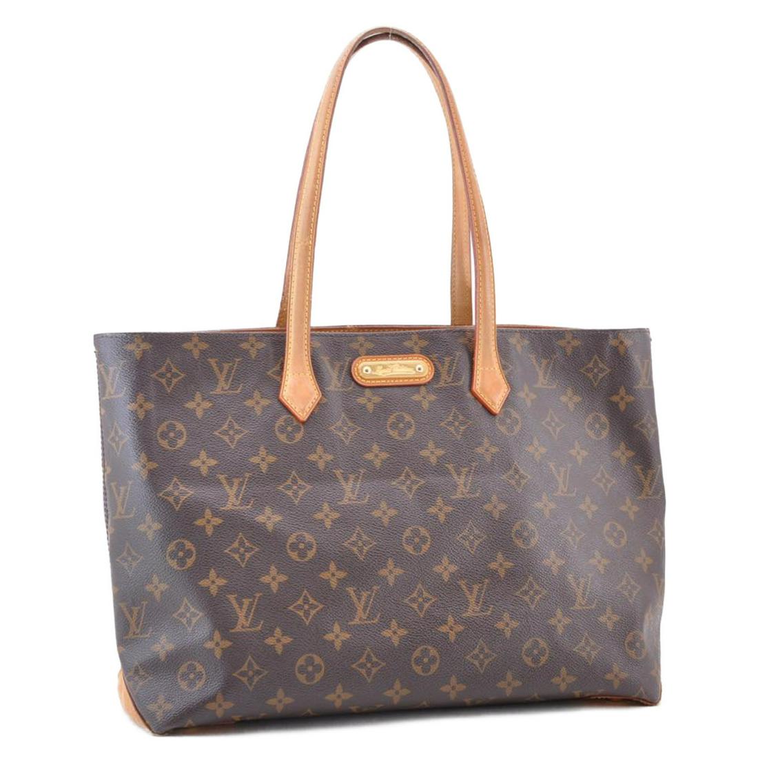 Authentic LOUIS VUITTON Monogram Wilshire MM Hand Tote: Brand: LOUIS VUITTON Material: Monogram Canvas Style: Tote Bag Color: Monogram Size(inch): W14.17 x H10.62 x D4.72â€³ / Handle Drop 8.07â€³ (Approx) Country of Origin: Spain Accessory: There i