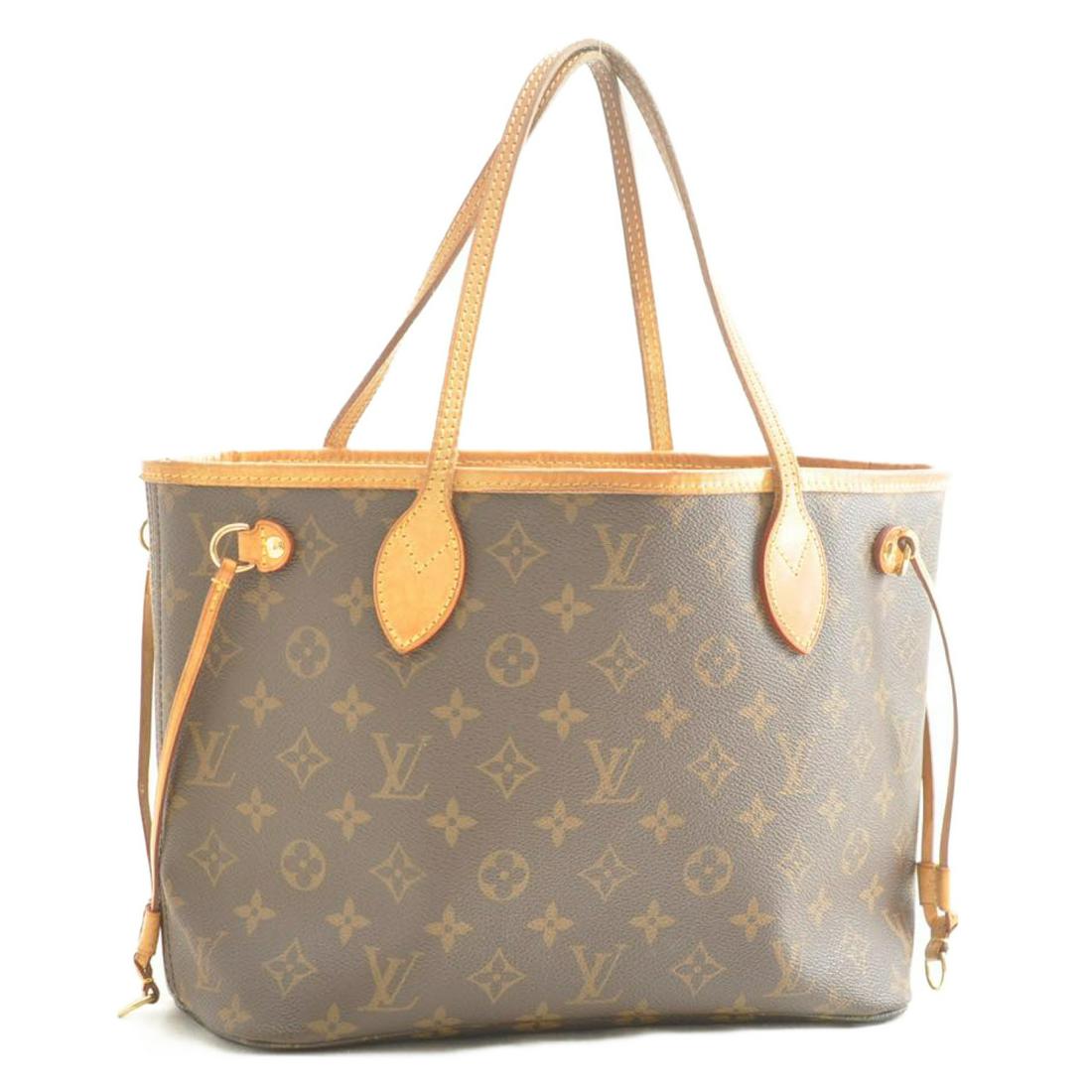 Authentic LOUIS VUITTON Monogram Neverfull PM Tote Bag: Brand: LOUIS VUITTON Material: Monogram Canvas Style: Tote Bag Color: Monogram Size(inch): W11.2-14.5 x H8.6 x D4.7â€³ / Handle Drop 7â€³(Approx) Country of Origin: France Accessory: Dust Bag 
