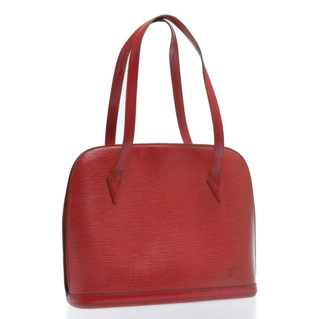 Authentic LOUIS VUITTON Epi Lussac Shoulder Tote Bag: Brand: LOUIS VUITTON Material: Epi Leather Style: Shoulder Bag Color: Red Size(inch): W18.89 x H15.74 x D0.39inch(Approx) Country of Origin: France Accessory: There is no item box and dust bag. We wil