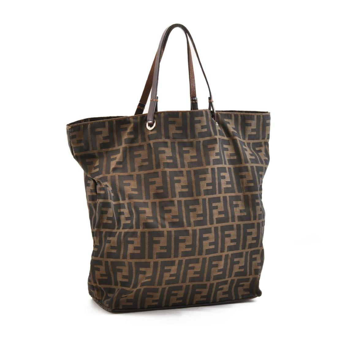 Authentic FENDI Zucca Canvas Hand Bag: Brand: FENDI Material: Canvas Style: Hand Bag Color: Black / Brown Size(inch): W9.84 x H12.59 x D8.26inch(Approx) Country of Origin: Italy Accessory: There is no item box and dust bag. We will send on
