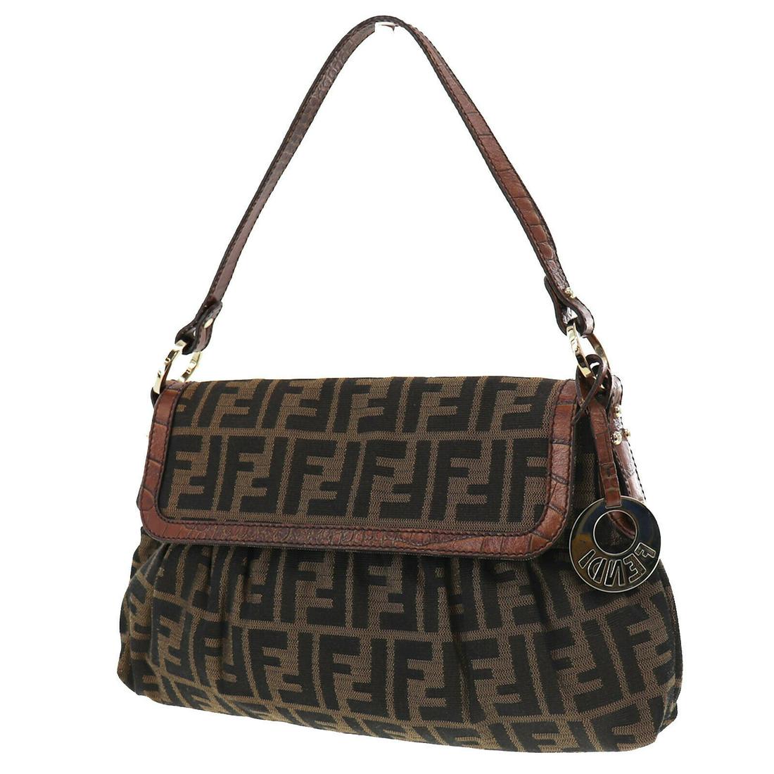 Authentic FENDI Shoulder Bag: Brand: FENDI Material: Canvas Style: Shoulder Bag Color: Brown Black Size(Inch): H 7.8 x D1.5 x L 11.8 Shoulder : 15.7 Country of Origin: Italy Come with: - All Bidhaus items come with a 100% money-ba