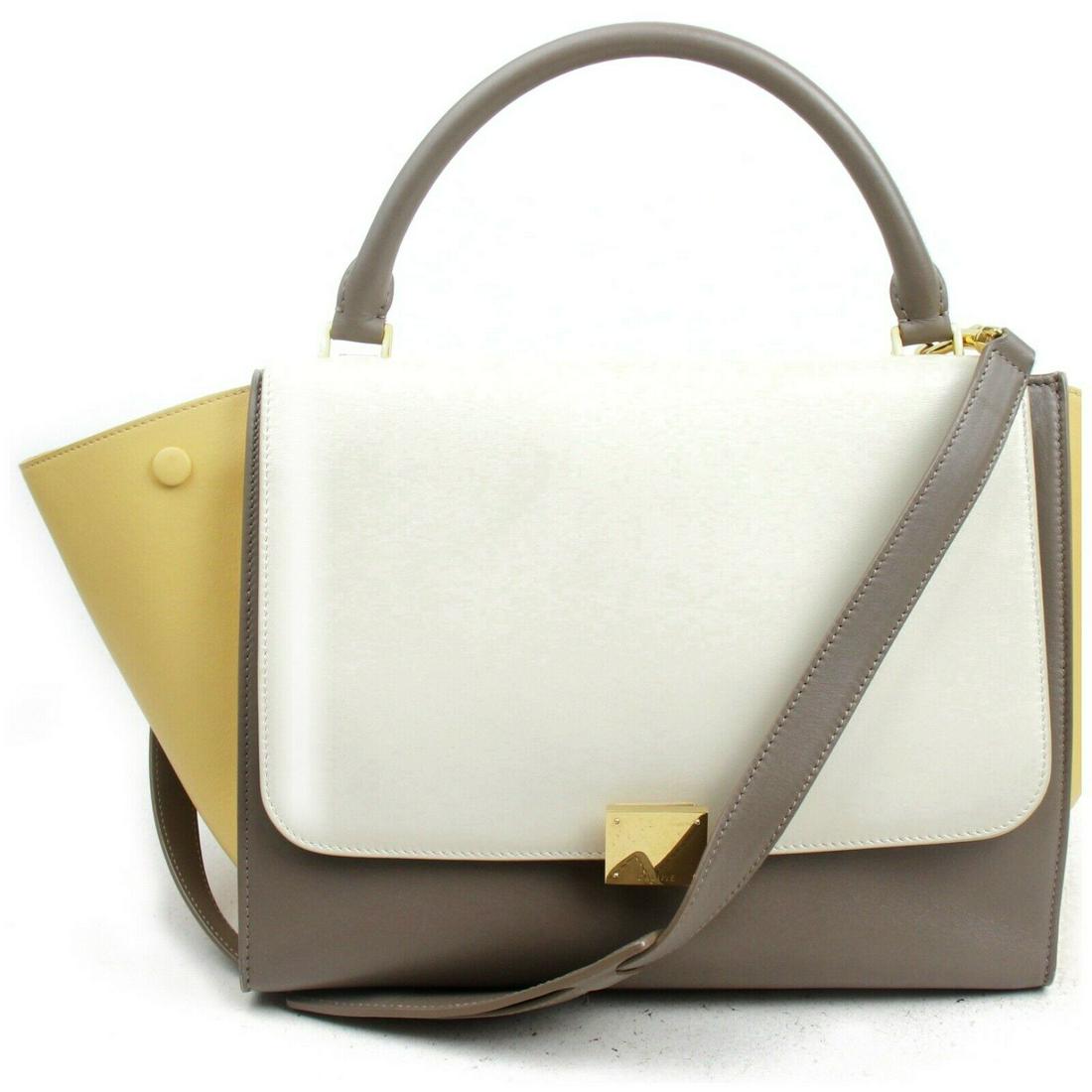 Authentic CELINE Leather Hand Bag: Brand: CELINE Material: Leather Style: Hand Bag Color: Beiges Size(inch): W11.8 inch(approx) /30 cm(approx) x H9.44 inch(approx) /24 cm(approx) x D7.08 inch(approx) /18 cm(approx) " / Strap Drop: Shou