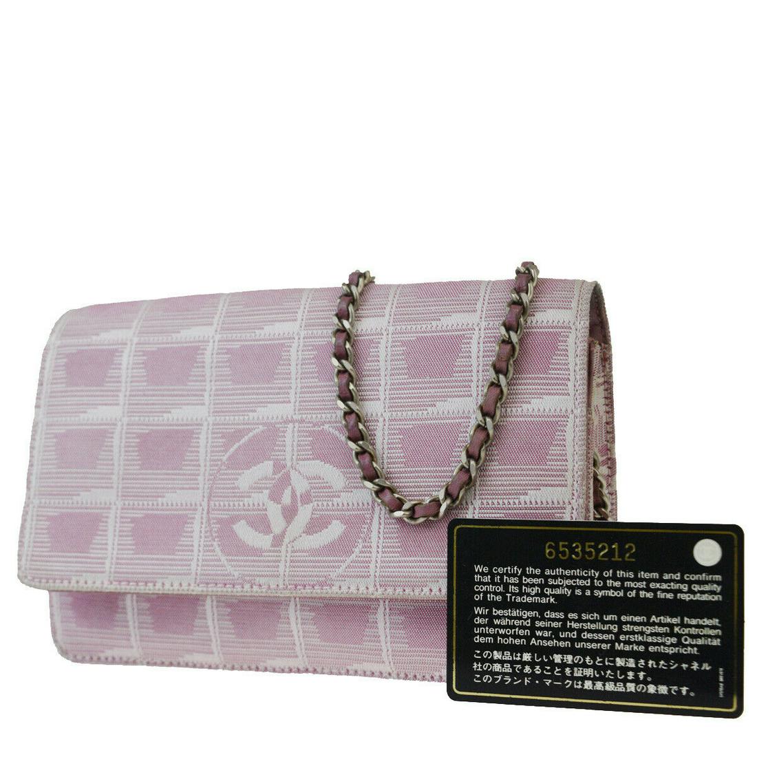 Authentic CHANEL Jacquard,Leather Shoulder Bag: Brand: CHANEL Material: Jacquard,Leather Style: Shoulder Bag Color: Pink Size(inch): W 7.1 x H 4.9 x D 2 "(approx.) Country of Origin: Italy Come with: Authenticity seal,Authenticity Card All Bidhaus