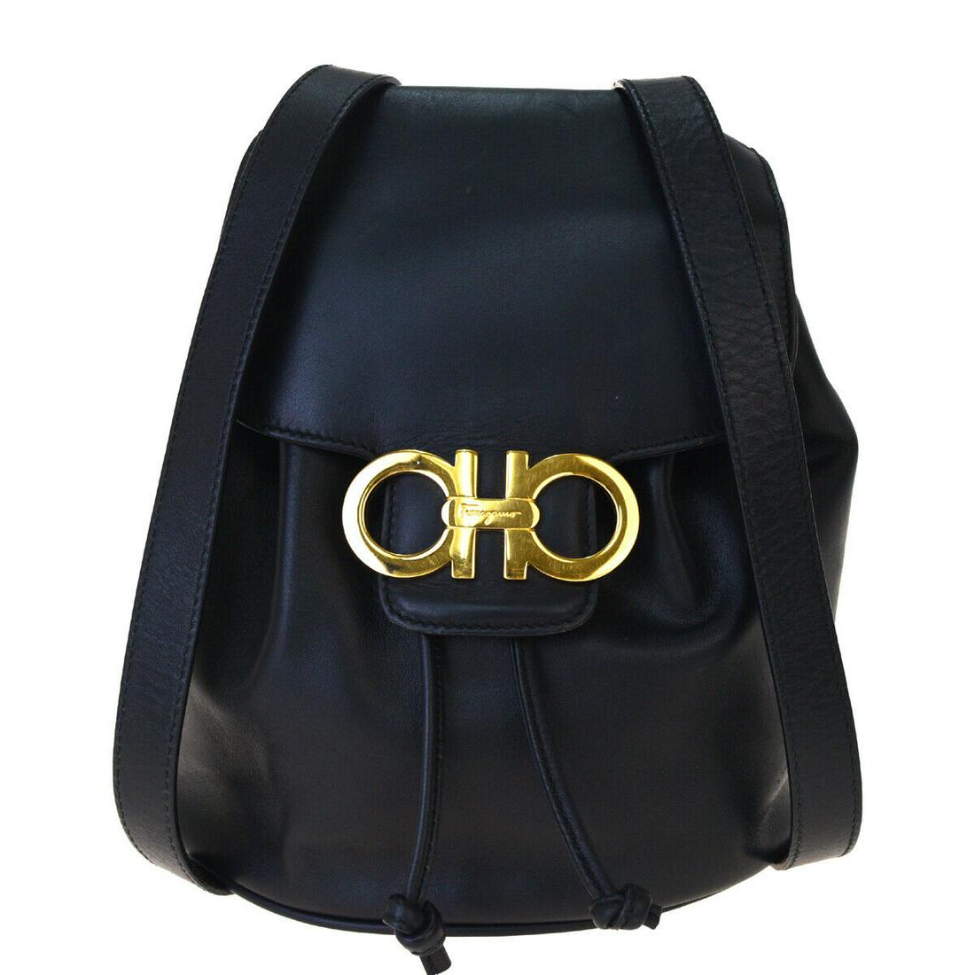 Authentic SALVATORE FERRAGAMO Leather Shoulder Bag: Brand: SALVATORE FERRAGAMO Material: Leather Style: Shoulder Bag Color: Black Size(inch): W 7.5 x H 8.3 x D 4.7 "(approx.) Country of Origin: Italy Come with: - All Bidhaus items come with a 100% mone