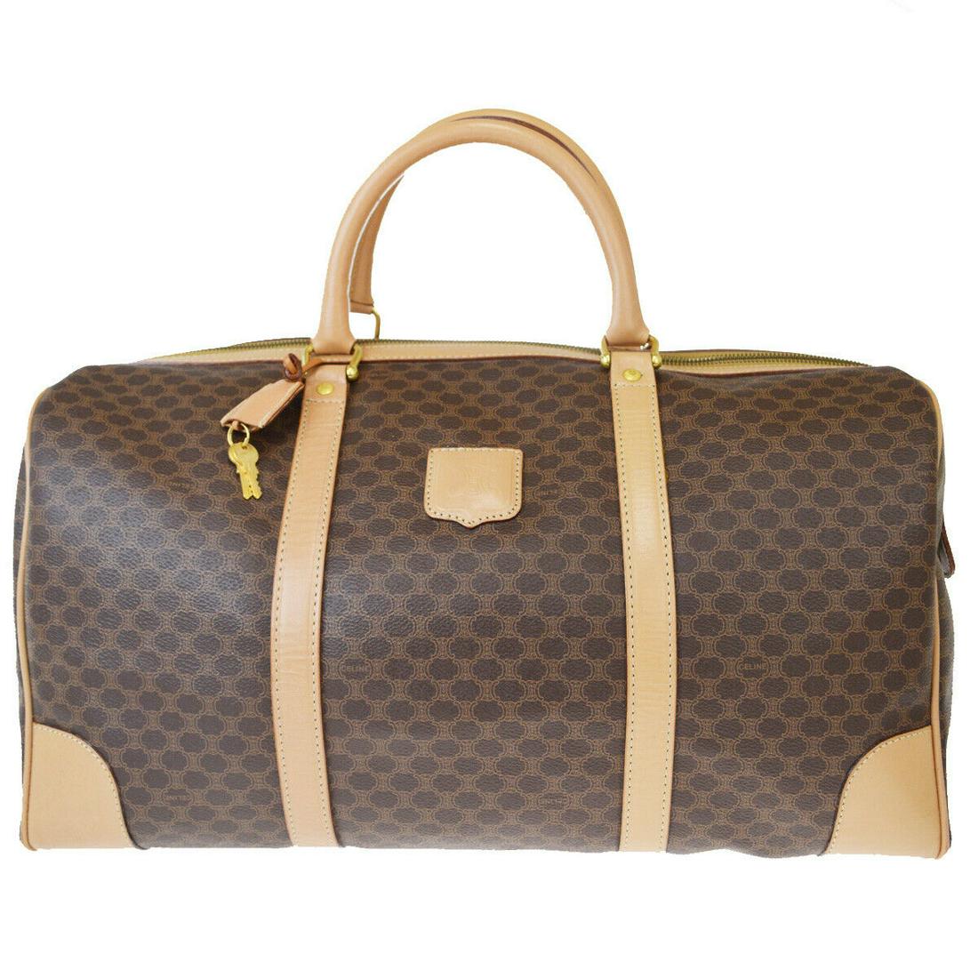 Authentic CELINE Leather, PVC Hand Bag: Brand: CELINE Material: Leather, PVC Style: Hand Bag Color: Brown Size(inch): W 17.7 x H 9.8 x D 8.7 "(approx.) Country of Origin: Italy Come with: padlock,Key*2,Keybell All Bidhaus items come with a