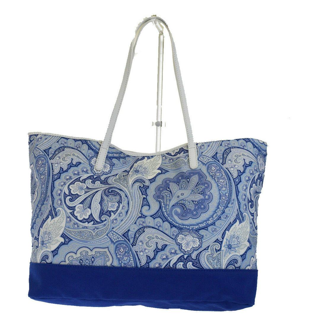 Authentic ETRO Canvas, Leather Shoulder bag: Brand: ETRO Material: Canvas, Leather Style: Shoulder bag Color: Bllue Size(inch): W 15.7 x H 10.6 x D 5.1 "(approx.) Country of Origin: Italy Come with: - All Bidhaus items come with a 100% money-bac