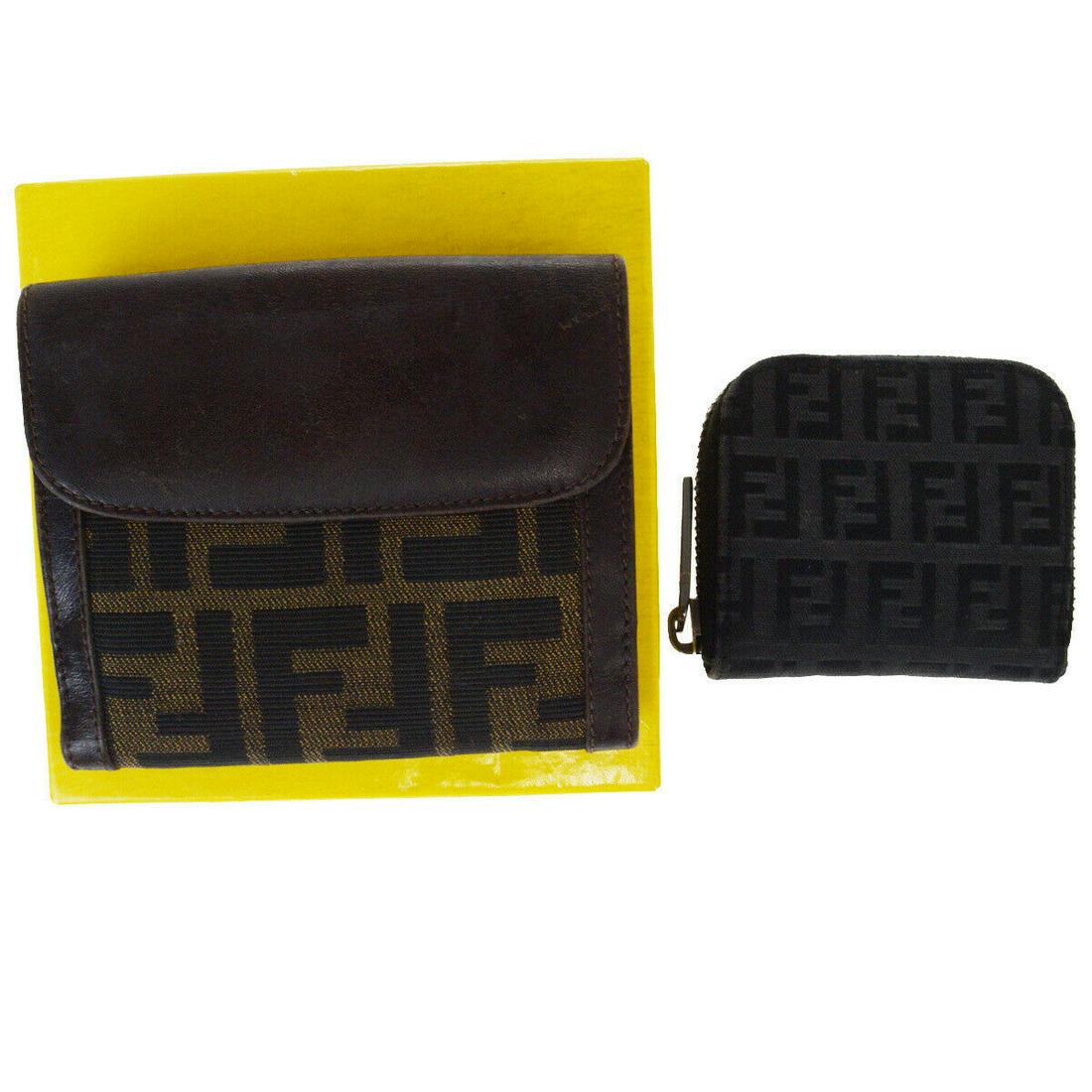 Authentic FENDI 2 Sets Nylon,Leather Wallet (bi-fold): Brand: FENDI Material: Nylon, Leather, Canvas Color: Black, Brown Country of Origin: Italy All Bidhaus items come with a 100% money-back authenticity guarantee. Please refer to images carefully for co