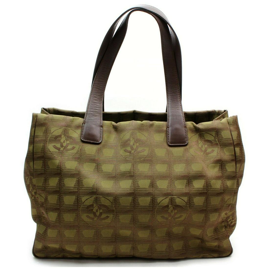 Authentic CHANEL Nylon Tote Bag: Brand: CHANEL Material: Nylon Style: Tote Bag Color: Browns Size(inch): W13.3 inch(approx) /34 cm(approx) x H10.2 inch(approx) /26 cm(approx) x D5.90 inch(approx) /15 cm(approx) " Country of Origin: I