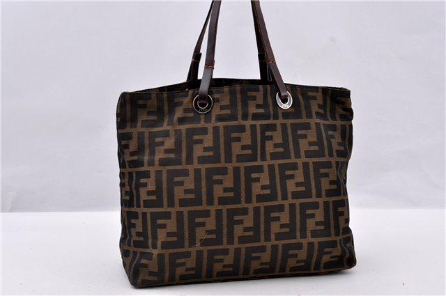 Authentic FENDI Canvas Hand Bag: Brand: FENDI Material: Canvas Style: Hand Bag Color: Brown Size(inch): W9.8 x H8.5 x D3.9" / Handle Drop 5.9"(Approx) Country of Origin: Italy Accessory: There is no ItemBox and DustBag.We will send o