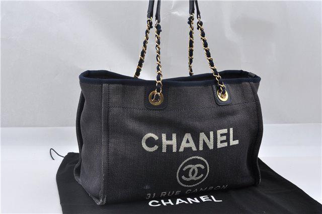 Authentic CHANEL DEAUVILLE Canvas Tote Bag: Brand: CHANEL Material: Canvas Style: Tote Bag Color: Gray Size(inch): W13.4 x H9.8 x D5.9"/ Strap Drop 10.6"(Approx) Country of Origin: Italy Accessory: DustBag All Bidhaus items come with a 100% mon