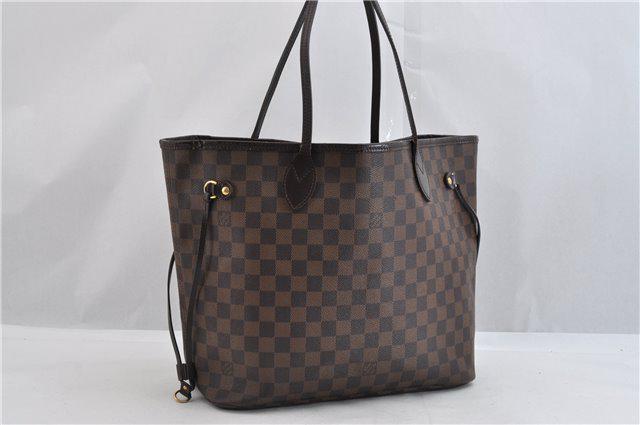 Authentic LOUIS VUITTON NEVERFULL MM Damier Canvas Tote: Brand: LOUIS VUITTON Material: Damier Canvas Style: Tote Bag Color: Brown Size(inch): W12.6-18.1 x H11.8 x D6.7"/Handle Drop 8.7"(Approx Country of Origin: France Accessory: There is no ItemBox and Du
