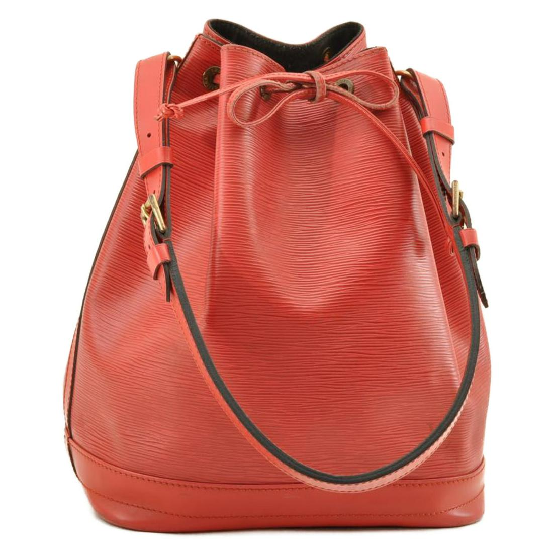 Authentic LOUIS VUITTON NOE Epi Leather Shoulder Bag: Brand: LOUIS VUITTON Material: Epi Leather Style: Shoulder Bag Color: Red Size(inch): W10.6 x H13.3 x D7.6â€³ / Shoulder Strap Drop 10.6-12.2â€³(Approx) Country of Origin: France Accessory: Th