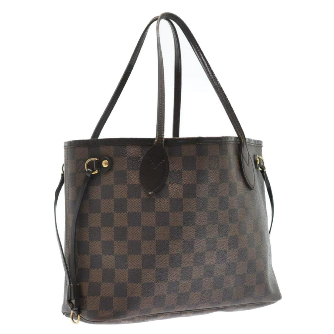 Authentic LOUIS VUITTON NEVERFULL PM Damier Ebene: Brand: LOUIS VUITTON Material: Damier Ebene Canvas Style: Tote Bag Color: Damier Ebene Size(inch): W11.2-14.5 x H8.6 x D4.7â€³ / Handle Drop 7â€³(Approx) Country of Origin: France Accessory: T