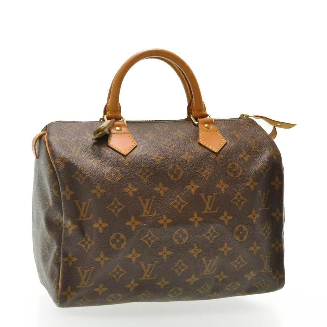 Authentic LOUIS VUITTON SPEEDY 30 Monogram Canvas Hand: Brand: LOUIS VUITTON Material: Monogram Canvas Style: Hand Bag Color: Monogram Size(inch): W12 x H9 x D6.5â€³(Approx) Country of Origin: France Accessory: Dust Bag / Padlock & Key (301) All Bidhau