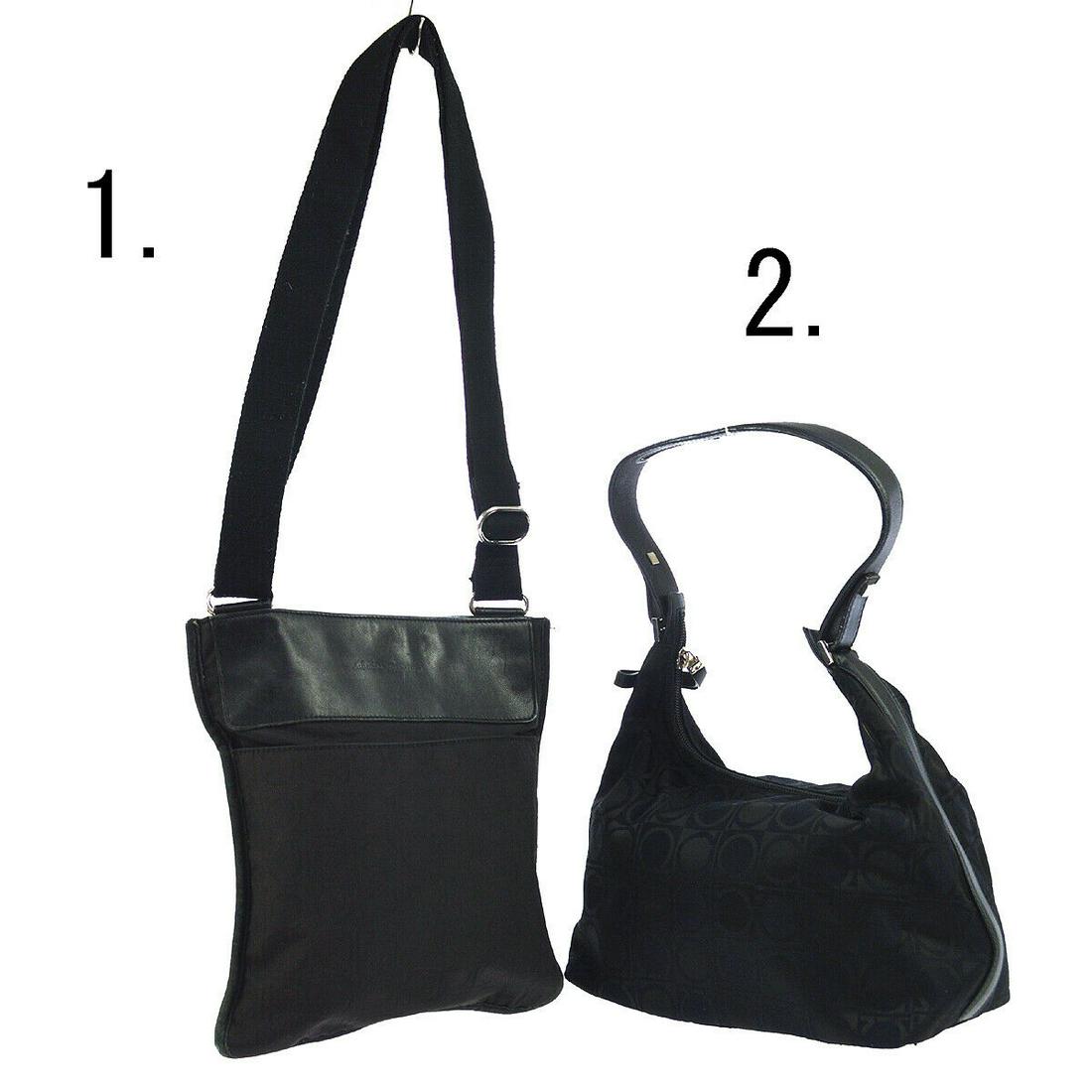 Authentic SALVATORE FERRAGAMO Canvas, Leather Bag: Brand: SALVATORE FERRAGAMO Material: Canvas, Leather Style: Bag Color: Black Size(inch): W 7.9 x H 6.7 x D 2.4 " Strap Drop. 14.2 - 18.9 " Come with: - All Bidhaus items come with a 100% money-back au