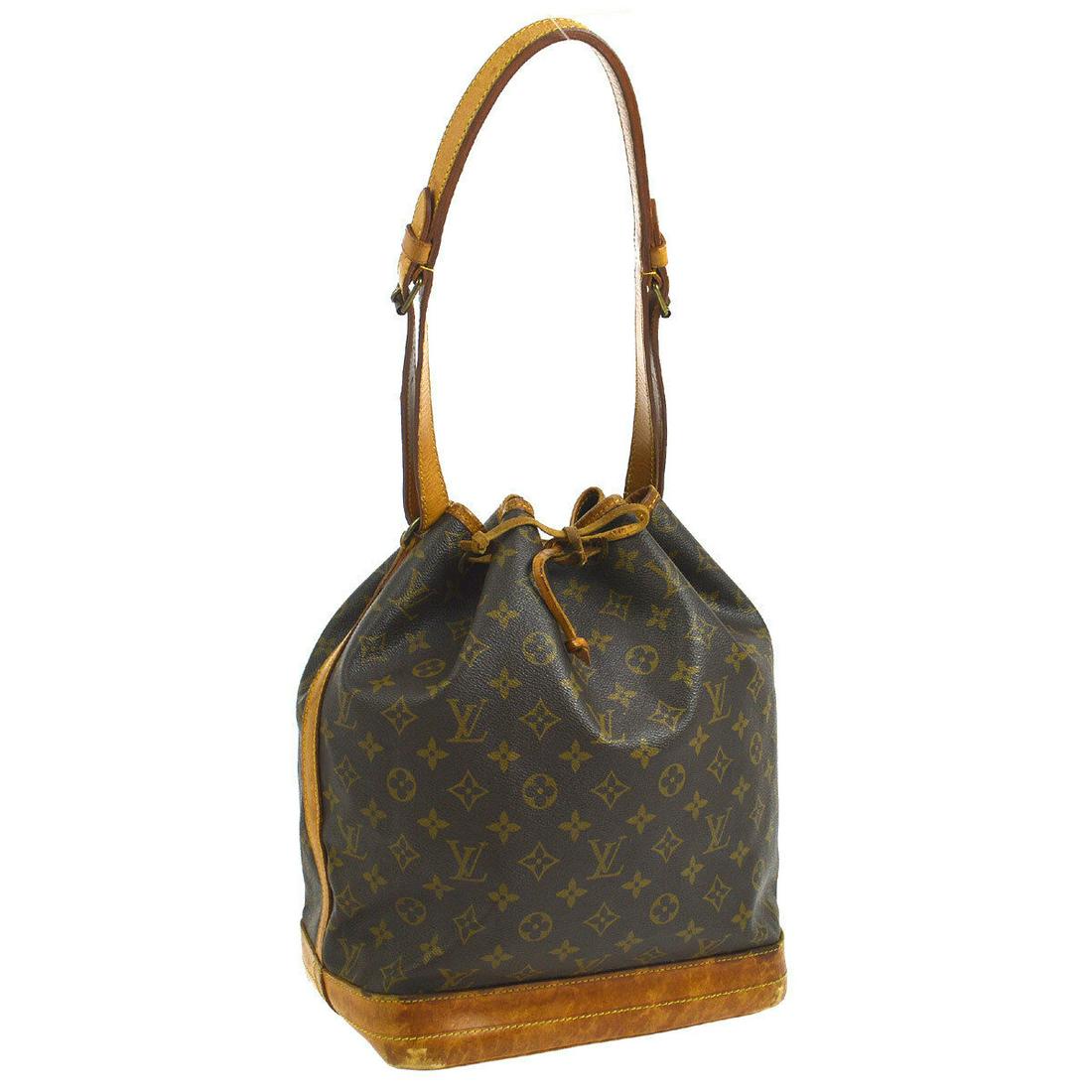 Authentic LOUIS VUITTON NOE Monogram Canvas, Leather: Brand: LOUIS VUITTON Material: Monogram canvas, Leather Style: Shoulder Bag Color: Brown Size(inch): W10.2 x H13.4 x D7.5 " / Strap Drop: 9.1 - 12.2 Size(inch): W 10.2 x H 13.4 x D 7.5 " /Strap Drop. 