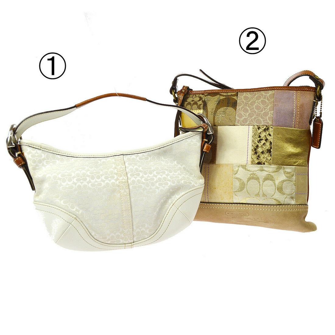 Authentic COACH Canvas, Suede, Embossed Leather Bag: Brand: COACH Material: Canvas, Suede, Embossed Leather Style: Bag Color: Beige, Gold, etc. Size(inch): W 9.8 x H 10.4 x D 0.8 " Strap Drop. 22.0 - 23.6 " Come with: - All Bidhaus items come with a 100