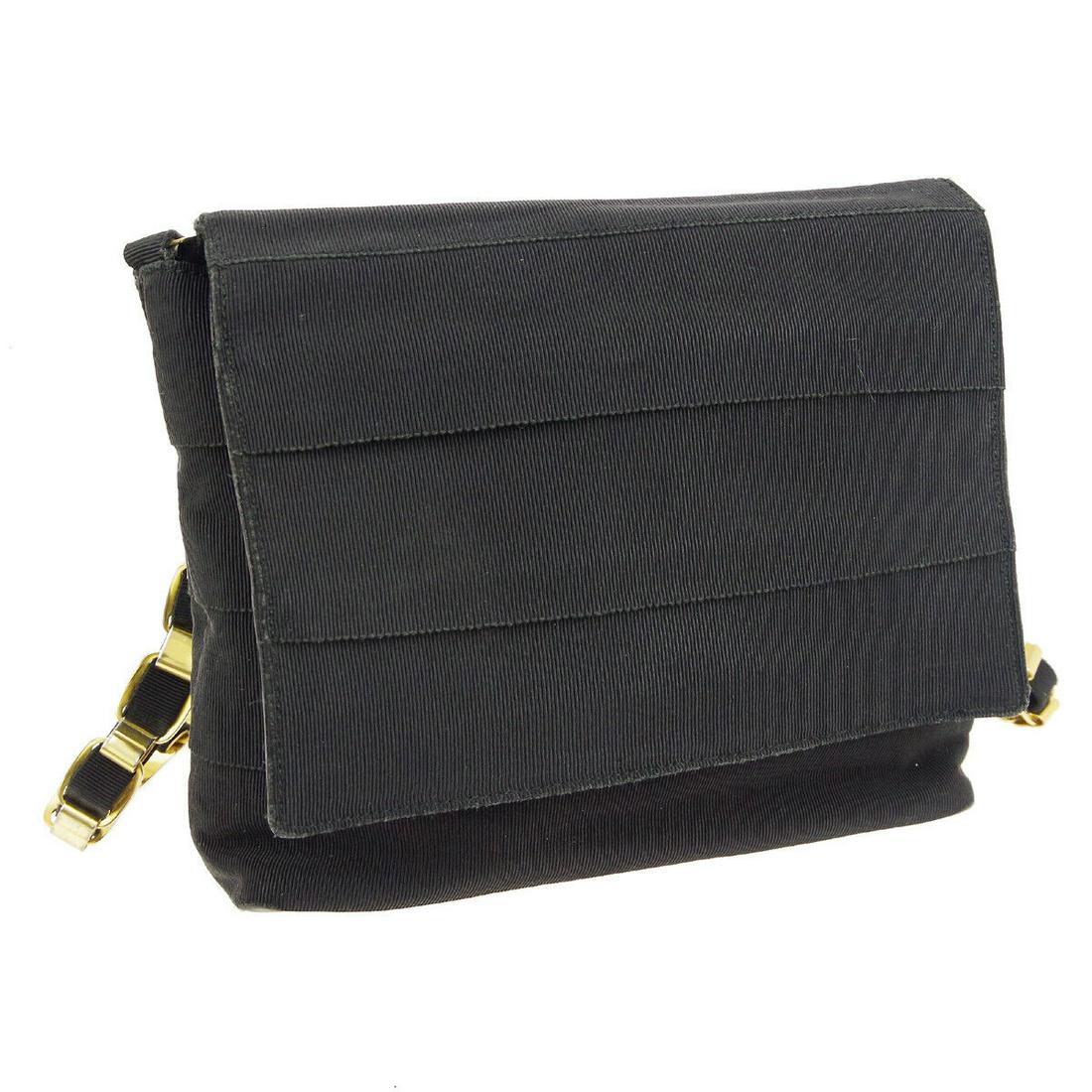 Authentic SALVATORE FERRAGAMO Canvas, Leather Shoulder: Brand: SALVATORE FERRAGAMO Material: Canvas, Leather Style: Shoulder Bag Color: Black Size(inch): W8.7 x H7.9 x D2.4 " / Strap Drop: 19.3 Country of Origin: Italy Come with: - All Bidhaus items come w