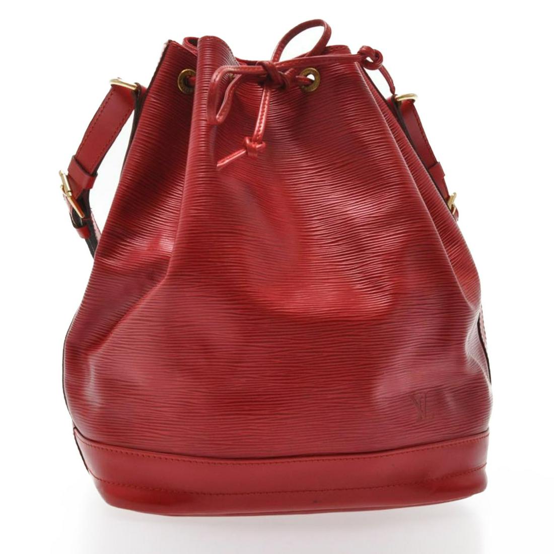 Authentic Louis Vuitton Epi Noe Shoulder Bag: Brand: Louis Vuitton Style: Shoulder Bag Material: Epi Leather Color: Red Made In: France Size (Inches): W10.6 X H13.3 X D7.6" / Shoulder Strap Drop 10.6-12.2"(Approx) Exterior Condition: Epi Leather 