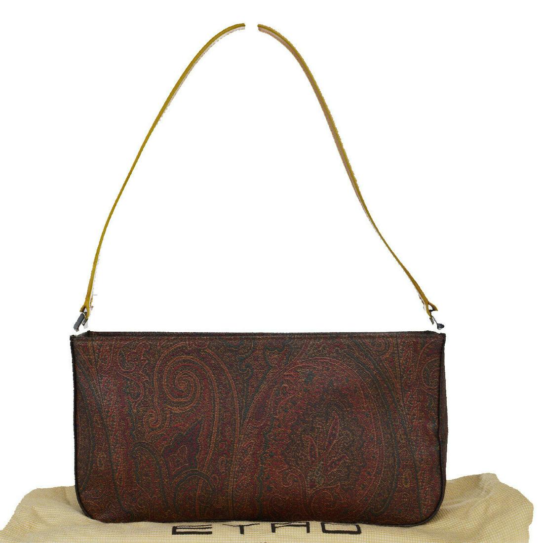 Authentic ETRO PVC Leather Shoulder Bag: Brand: ETRO Material: PVC Leather Style: Shoulder Bag Color: Bordeaux, Size(inch): W 10.6 x H 5.5 x D 1.6 "(approx.) Country of Origin: Italy Come with: Dust bag All Bidhaus items come with a 100% mon