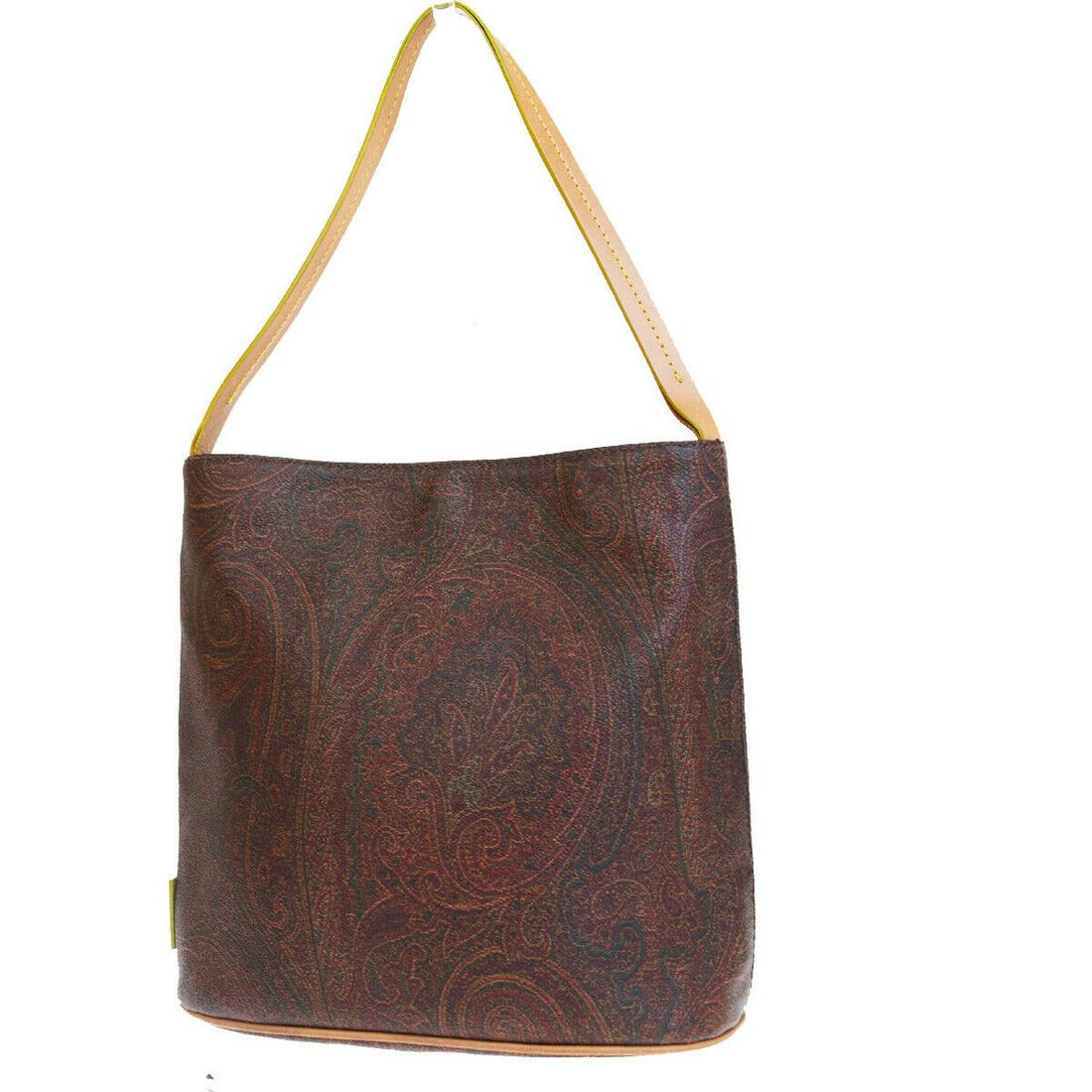 Authentic ETRO PVC Leather Shoulder Bag: Brand: ETRO Material: PVC Leather Style: Shoulder Bag Color: Bordeaux Size(inch): W 8.7 x H 8.3 x D 4.3 "(approx.) Country of Origin: Italy Come with: - All Bidhaus items come with a 100% money-back a