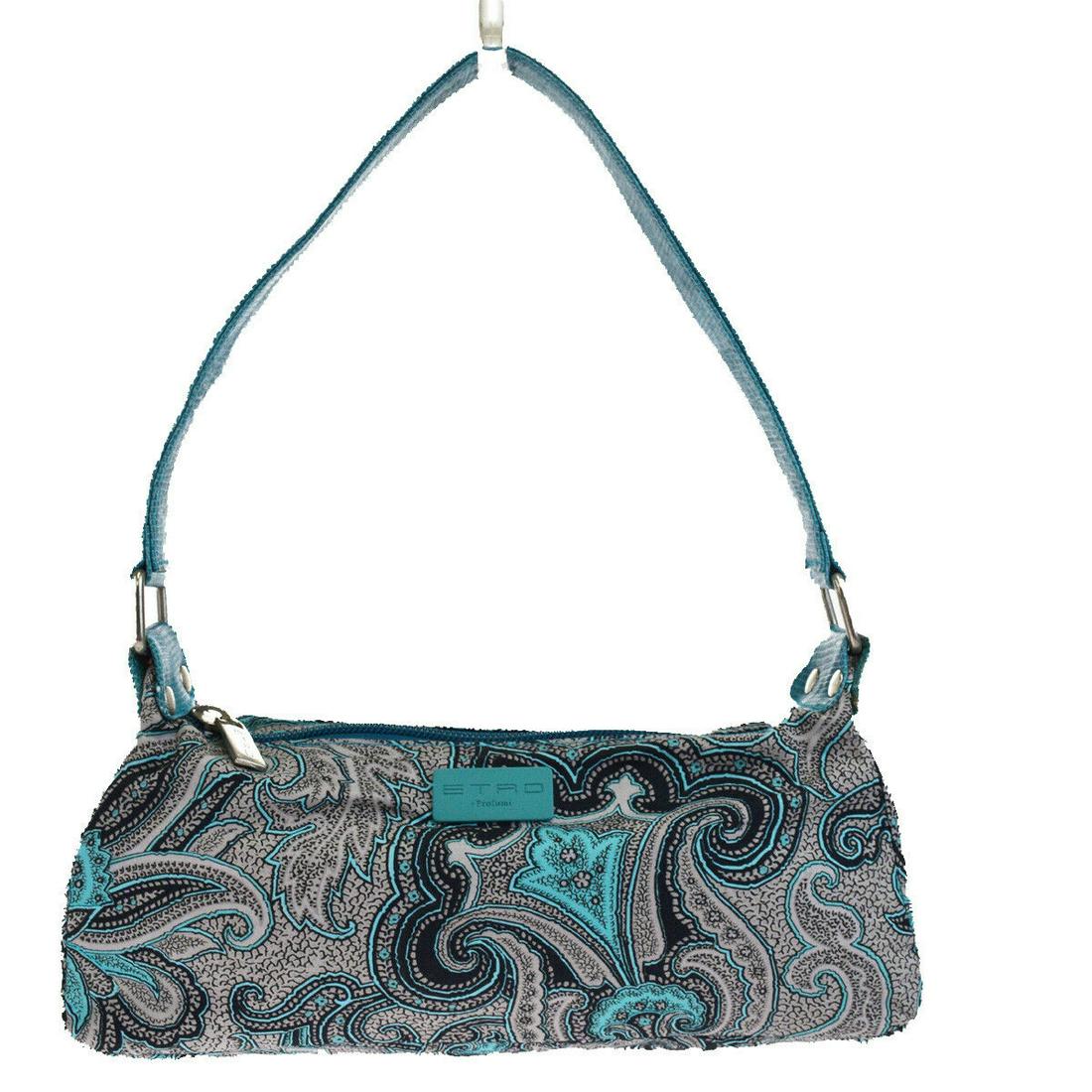 Authentic ETRO Canvas, Embossing Leather Shoulder Bag: Brand: ETRO Material: Canvas, Embossing Leather Style: Shoulder Bag Color: Blue Size(inch): W 10.2 x H 4.7 x D 2.8 "(approx.) Country of Origin: Italy Come with: - All Bidhaus items come with a 100% m