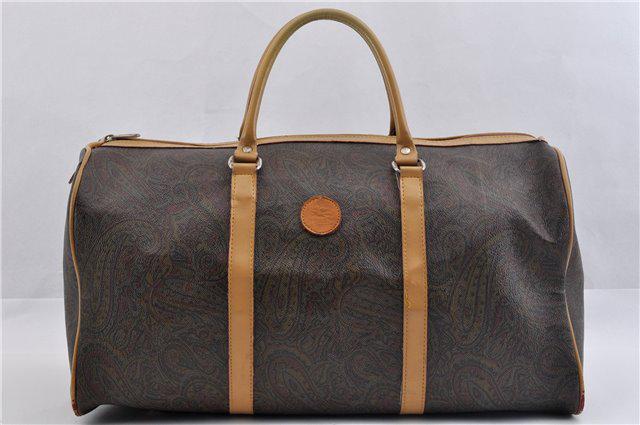 Authentic ETRO PVC/Leather Boston Bag: Brand: ETRO Material: PVC/Leather Style: Boston Bag Color: Gray Size(inch): W17.7 x H9.8 x D9.8" / Handle Drop 5.9"(Approx) Country of Origin: - Accessory: There is no ItemBox and DustBag.We will send