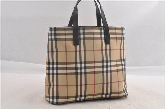 Authentic BURBERRY PVC Hand Bag: Brand: BURBERRY Material: PVC Style: Hand Bag Color: Beige Size(inch): W11.8 x H10.2 x D3.9" / Handle Drop 4.7"(Approx) Country of Origin: Italy Accessory: There is no ItemBox and DustBag.We will send