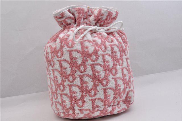 Authentic CHRISTIAN DIOR Cotton Drawstring Bag: Brand: CHRISTIAN DIOR Material: Cotton Style: Drawstring Bag Color: Pink Size(inch): W9.8 x H13.4 x D9.8"(Approx) Country of Origin: France Accessory: There is no ItemBox and DustBag.We will send only