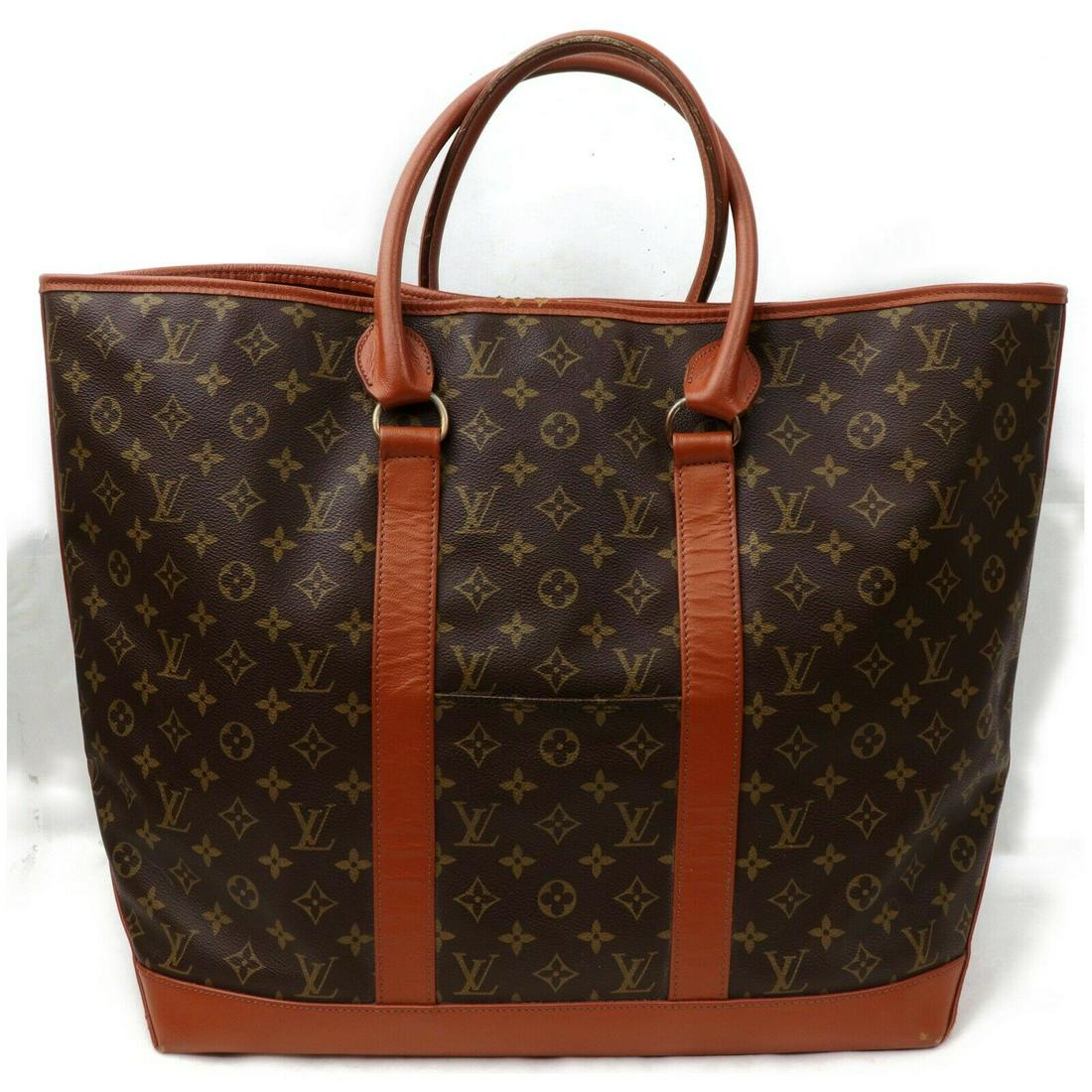 Authentic LOUIS VUITTON TOTE Monogram Tote Bag: Brand: LOUIS VUITTON Material: Monogram Style: Tote Bag Color: Browns Size(inch): W22.4 inch(approx) /57 cm(approx) x H15.7 inch(approx) /40 cm(approx) x D7.48 inch(approx) /19 cm(approx) " / Strap Dr