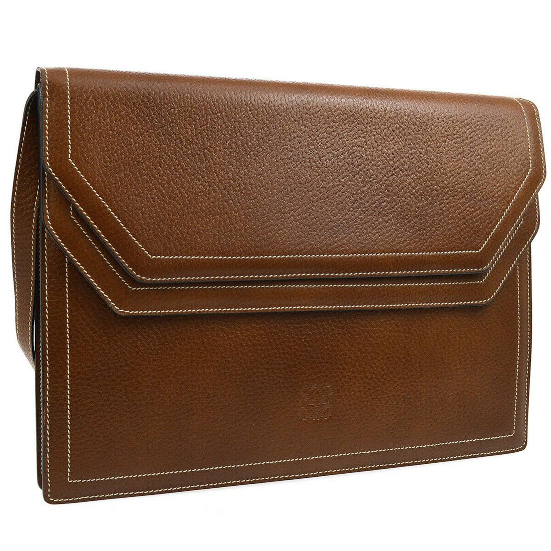 Authentic LOEWE Leather Shoulder Bag: Brand: LOEWE Material: Leather Style: Shoulder Bag Color: Brown Size(inch): W15.7 x H11.8 x D1.6 " / Strap Drop: 15.0 Country of Manufacture: Italy Come with: Box All Bidhaus items come with a 100% mo