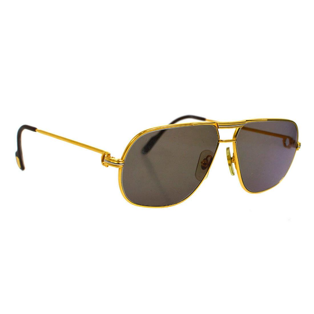 Authentic CARTIER Gold-tone etc Sunglasses: Brand: CARTIER Material: Gold-tone etc Style: Sunglasses Color: Brown, Bordeaux, Gold Size(inch): Lens . W 2.3 x H 1.8 " Frame Width. 5.1 " Temple. 4.7 " 59â–¡12 Country of Origin: France Come wit