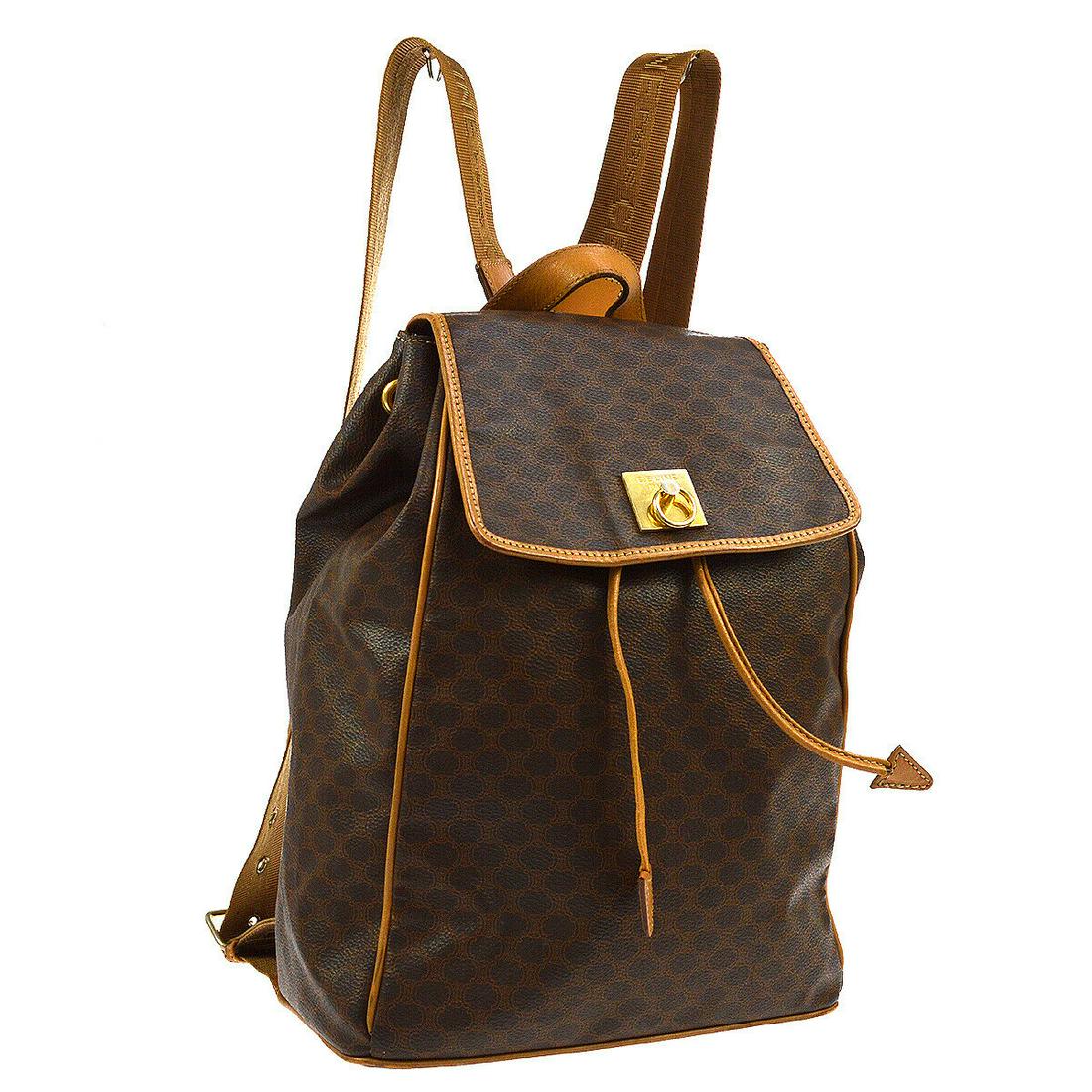 Authentic CELINE PVC, Leather Backpack Bag: Brand: CELINE Material: PVC, Leather Style: Backpack Bag Color: Browns Size(inch): W9.8 x H13.4 x D5.5 " Size(inch): W 9.8 x H 13.4 x D 5.5 " Strap. 26.4 - 29.5 " Country of Origin: Italy Come with: -