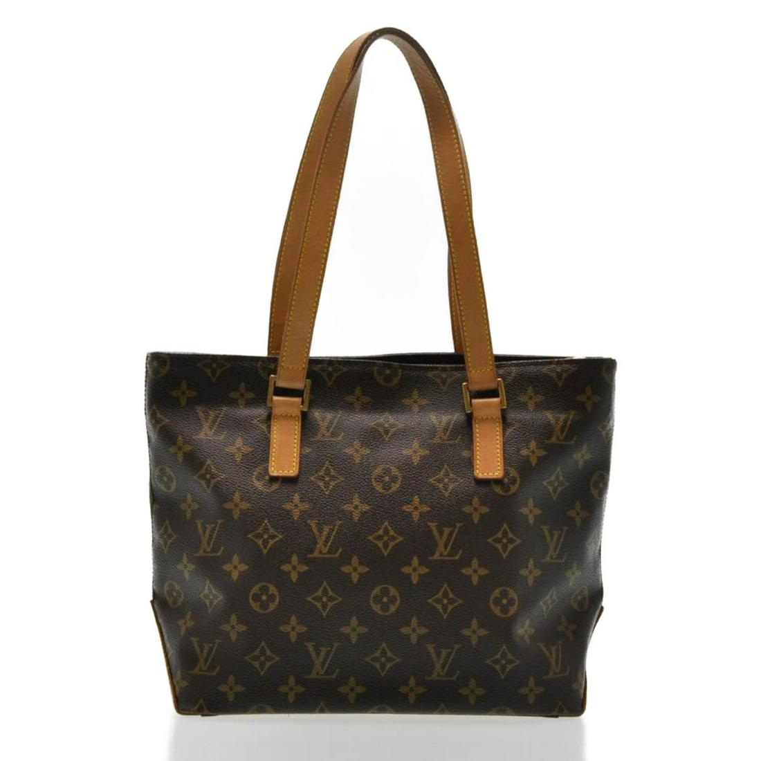 Authentic LOUIS VUITTON CABAS PIANO Monogram Canvas: Brand: LOUIS VUITTON Material: Monogram Canvas Style: Tote Bag Color: Monogram Size(inch): W12.6 x H9.5 x D4.7â€³ / Shoulder Strap Length 19â€³(Approx) Country of Origin: France Accessory: The