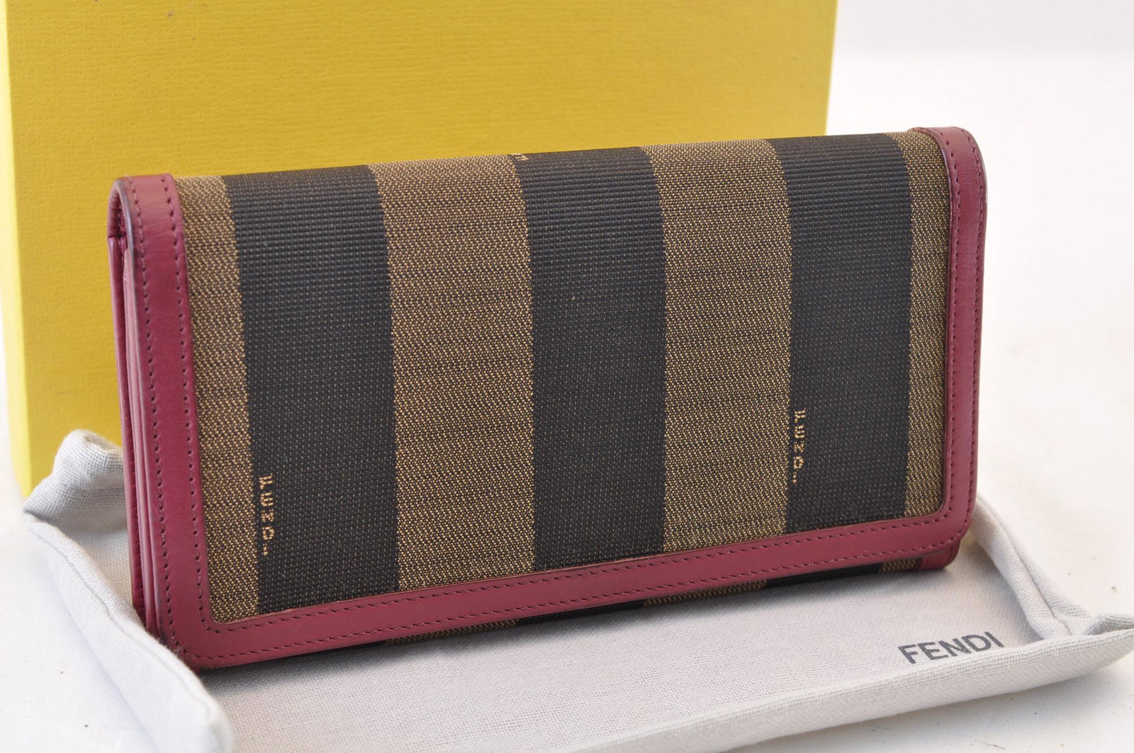 Authentic FENDI WALLET Canvas Wallet: Brand: FENDI Material: Canvas Style: Wallet Color: Black/Brown Size(inch): W9.84 x H9.05 x D4.72inch(Approx) Country of Origin: Italy Accessory: Dust Bag / Item Box All Bidhaus items come with a 100% 