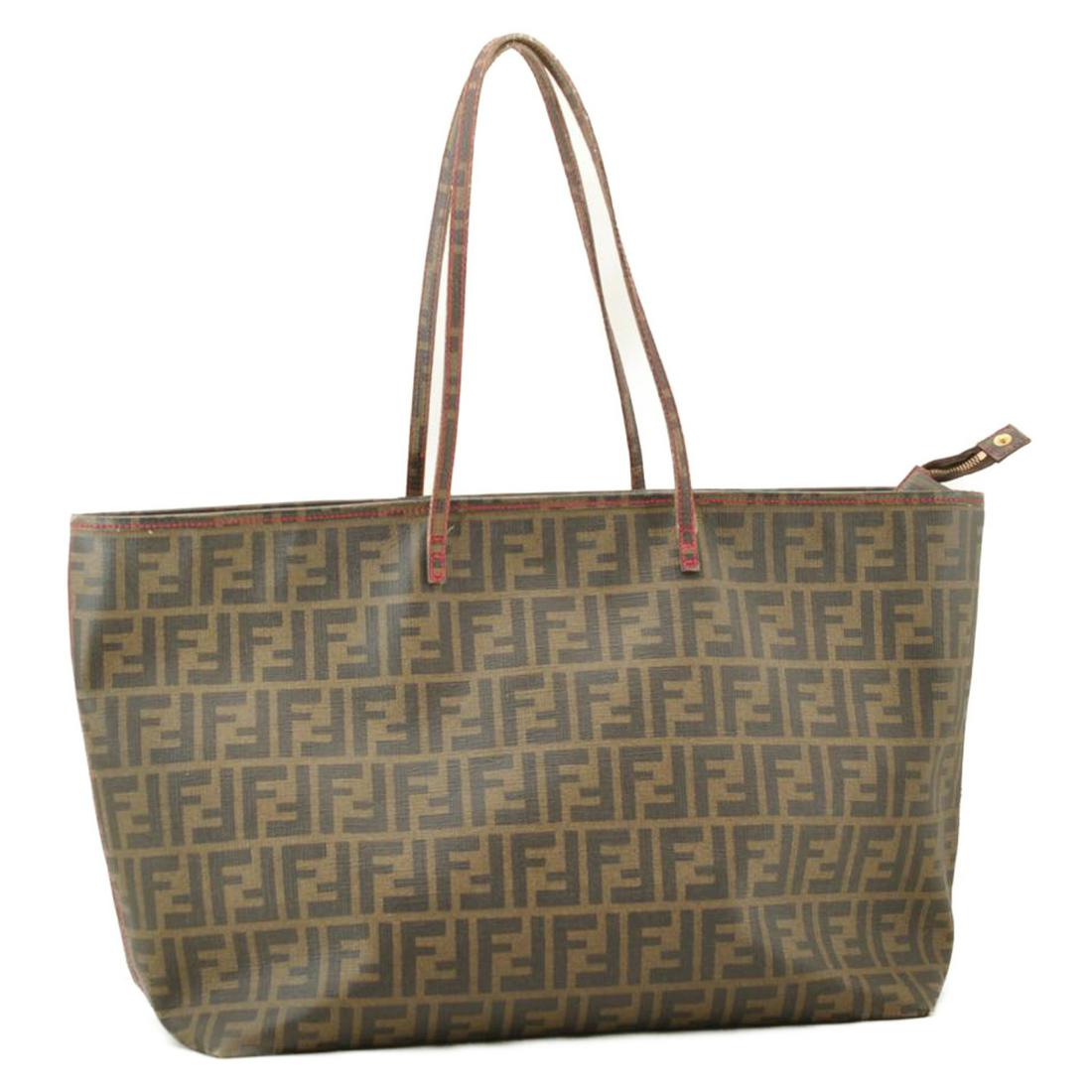 Authentic FENDI PVC Leather Tote Bag: Brand: FENDI Material: PVC Leather Style: Tote Bag Color: Black / Brown Size(inch): W15.35 x H11.81 x D6.29inch/ Handle Drop 9.05inch(Approx) Country of Origin: Italy Accessory: There is no item box a