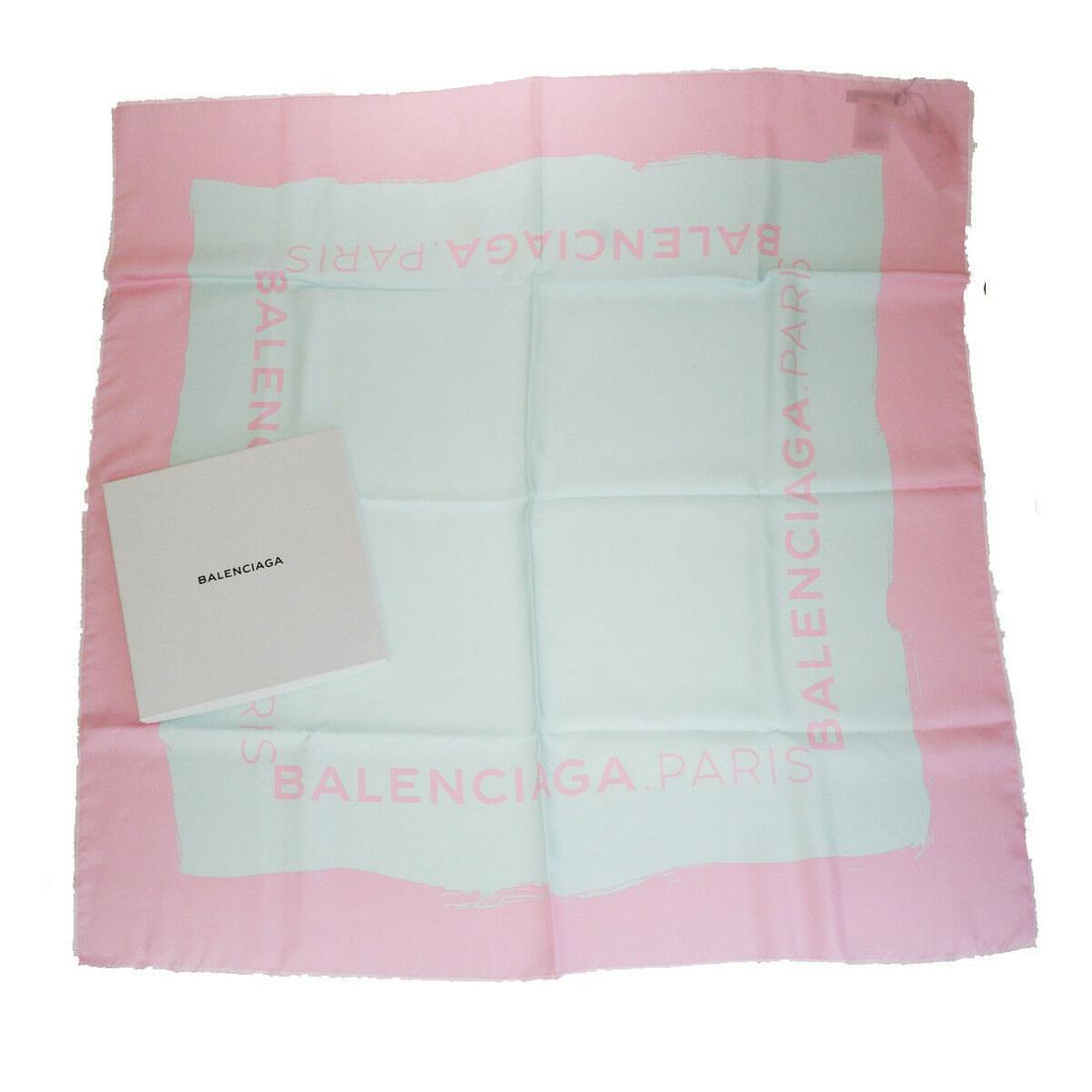 Authentic BALENCIAGA 100% Silk Scarf: Brand: BALENCIAGA Material: 100% Silk Style: Scarf Color: Pink Green Size(inch): W 35.4 x H 35.4 x D 0 "(approx.) Country of Origin: Italy Come with: Box,Tag All Bidhaus items come with a 100% money-b