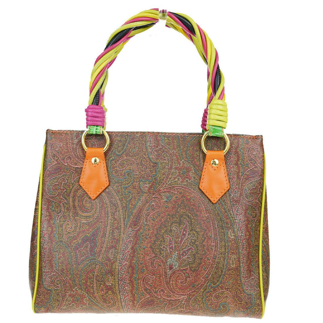 Authentic ETRO PVC Leather Hand Bag: Brand: ETRO Material: PVC Leather Style: Hand Bag Color: Bordeaux, Size(inch): W 10.2 x H 8.3 x D 3.5 "(approx.) Country of Origin: Italy Come with: - All Bidhaus items come with a 100% money-back aut