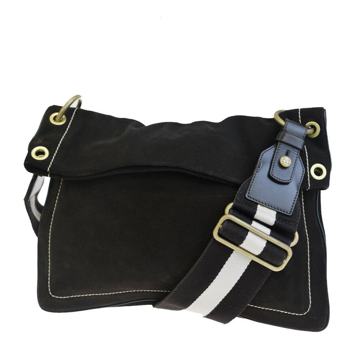 Authentic BALLY Canvas, Suede Skin Leather Shoulder Bag: Brand: BALLY Material: Canvas, Suede Skin Leather Style: Shoulder Bag Color: Brown Size(inch): W 13 x H 9.8 x D 3.5 "(approx.) Country of Origin: Italy Come with: - All Bidhaus items come with a 100% 