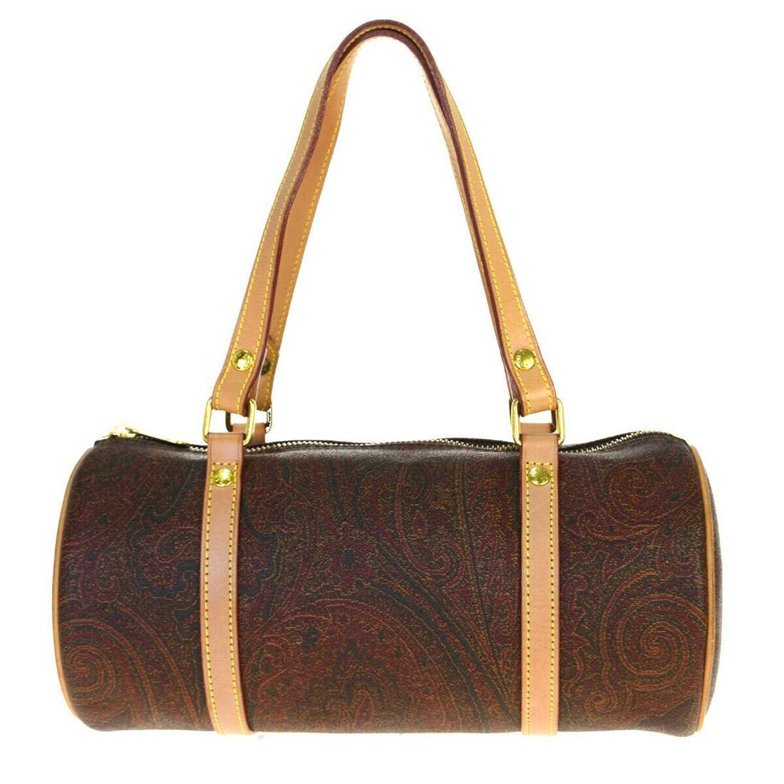 Authentic ETRO PVC Leather Hand bag: Brand: ETRO Material: PVC Leather Style: Hand bag Color: Bordeaux Size(inch): W 10.2 x H 4.7 x D 4.7 "(approx.) Country of Origin: Italy Come with: 0 All Bidhaus items come with a 100% money-back auth