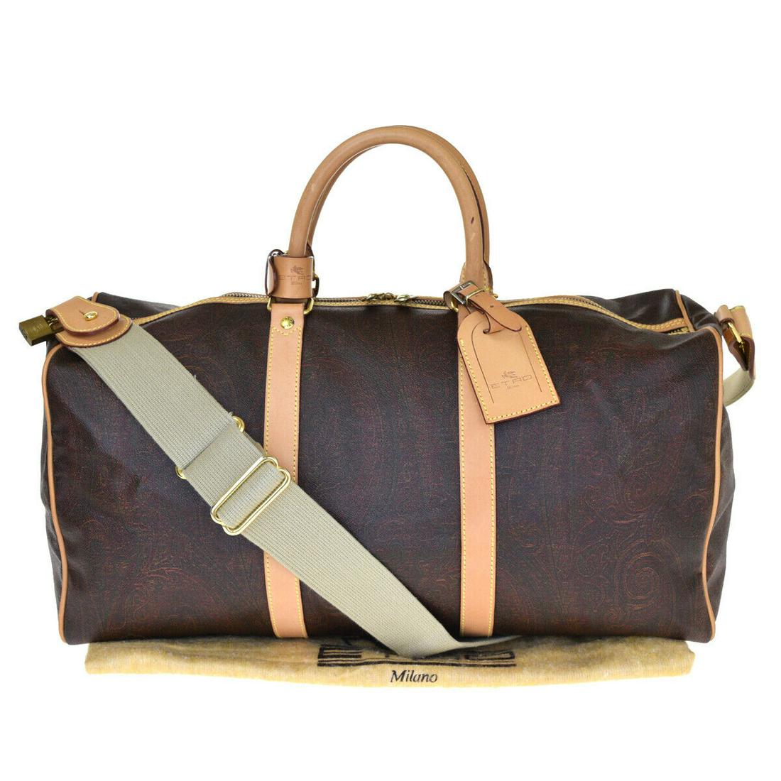 Authentic ETRO PVC Leather Hand Bag: Brand: ETRO Material: PVC Leather Style: Hand Bag Color: Bordeaux, Size(inch): W 19.5 x H 9.6 x D 9.4"(approx.) Country of Origin: Italy Come with: Dust Bag,Shoulder Strap All Bidhaus items come with