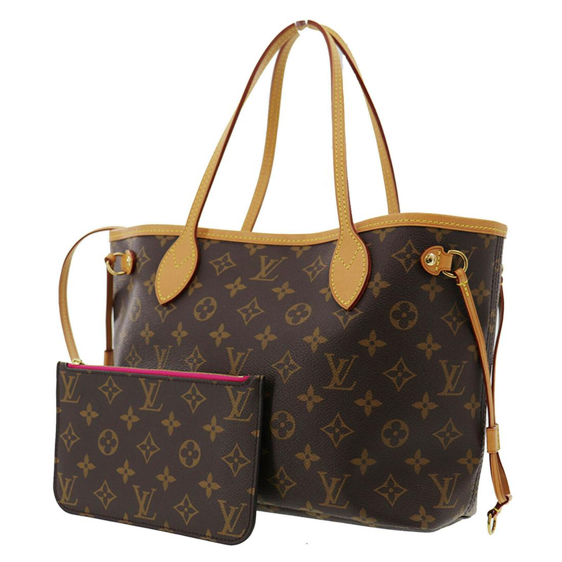 Authentic LOUIS VUITTON NEVERFULL PM Monogram Canvas: Brand: LOUIS VUITTON Material: Monogram Canvas Leather Style: Tote Bag Color: Brown Size(Inch): H 8.6 x D5.1 x L14.5 Shoulder: 17.3 Country of Origin: France All Bidhaus items come with a 100% money-b
