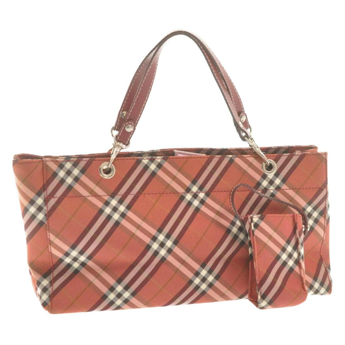 Authentic BURBERRY TOTE Nova Check Canvas Hand Bag: Brand: BURBERRY Material: Nova Check Canvas Style: Hand Bag Color: Red Size(inch): W13.77 x H7.08 x D3.54inch(Approx) Country of Origin: Japan Accessory: Pouch All Bidhaus items come with a 100% money